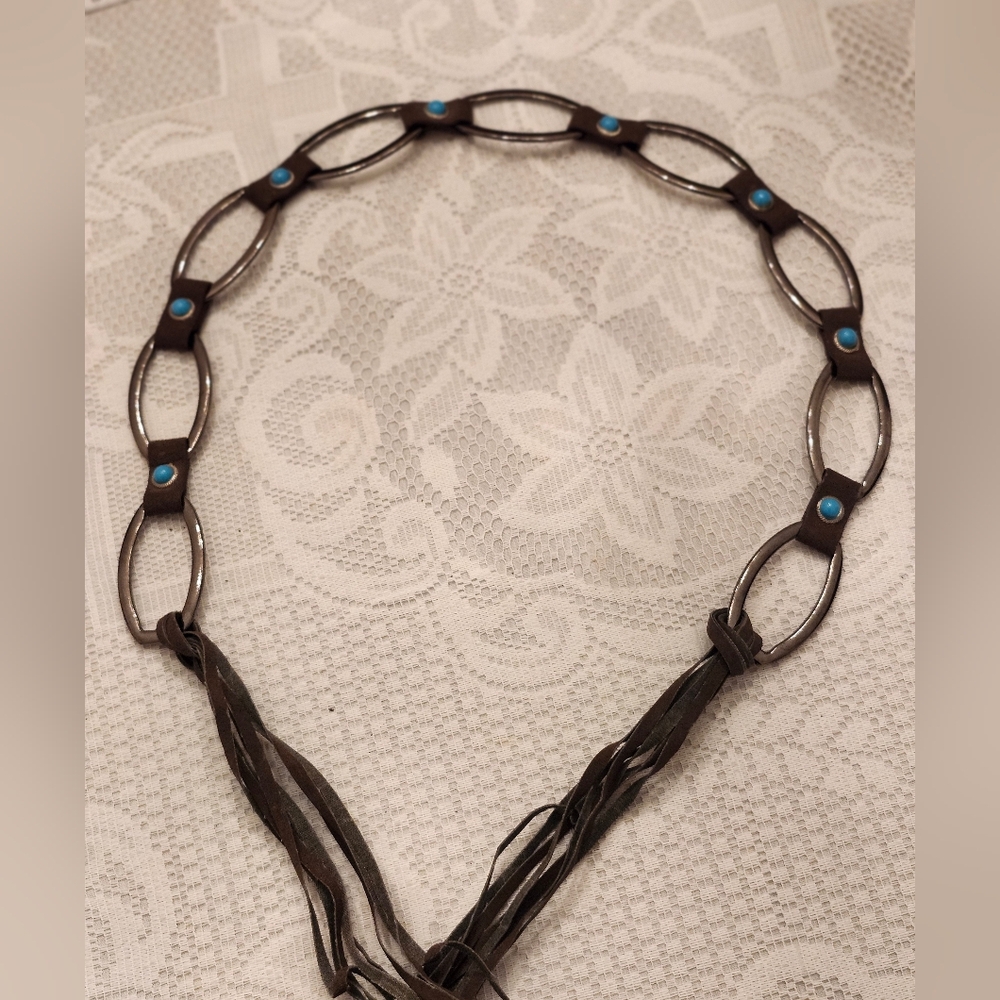 Brown and Turquoise Fringe Belt